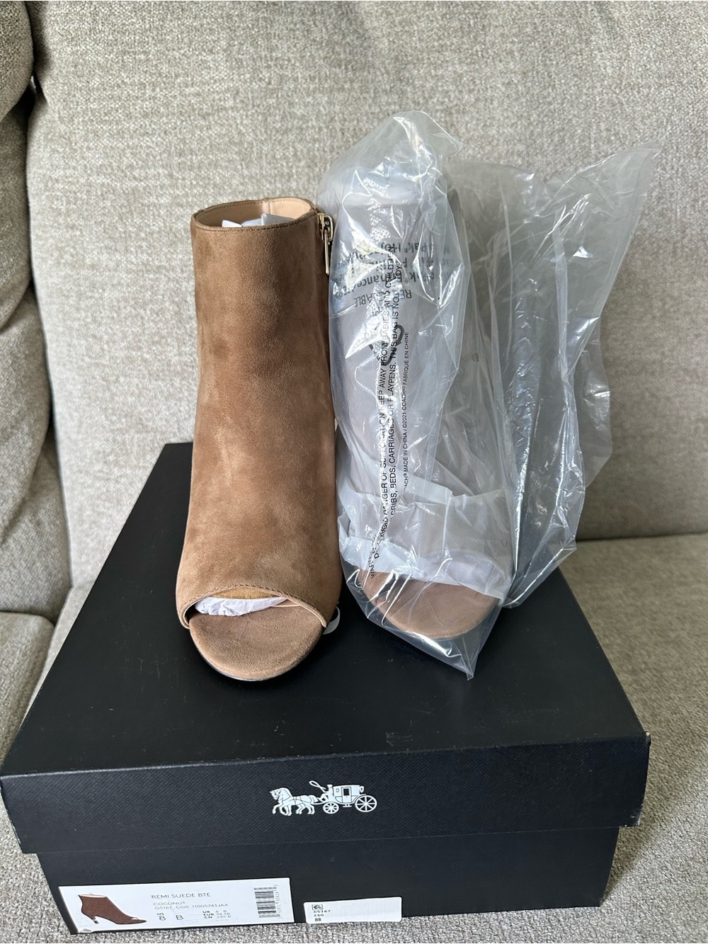 Coach Open-Toe Suede Ankle Boot in Coconut
